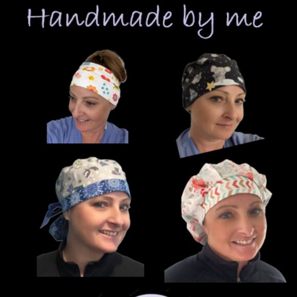 Womens Christmas Bouffant Scrub Cap Candy Cane Gnomes * Handmade - Picture 7 of 7